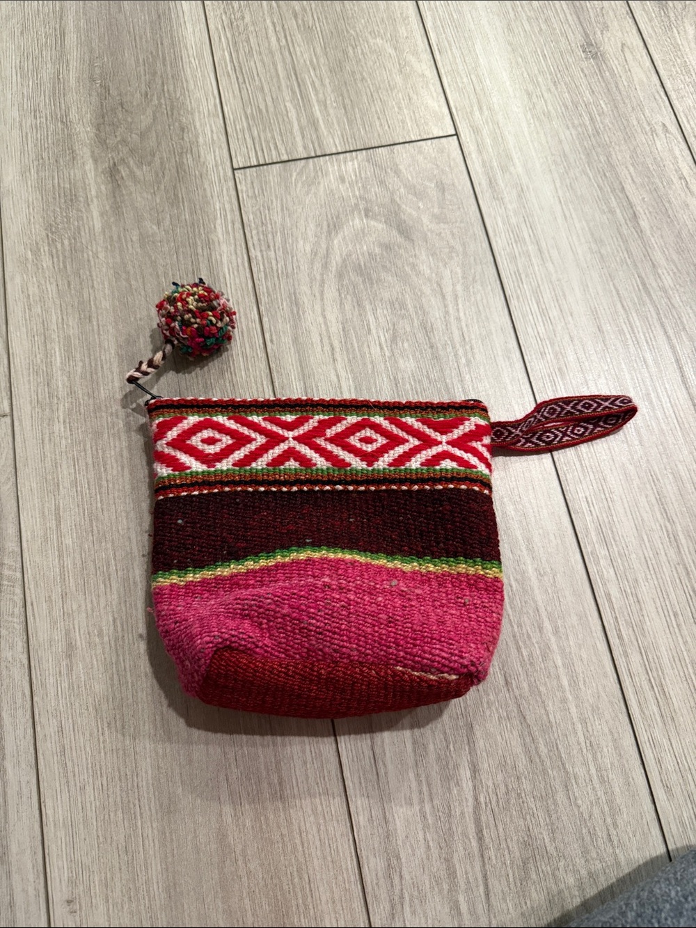 Handwoven Pink & Red Ethnic Wristlet Pouch Bag
